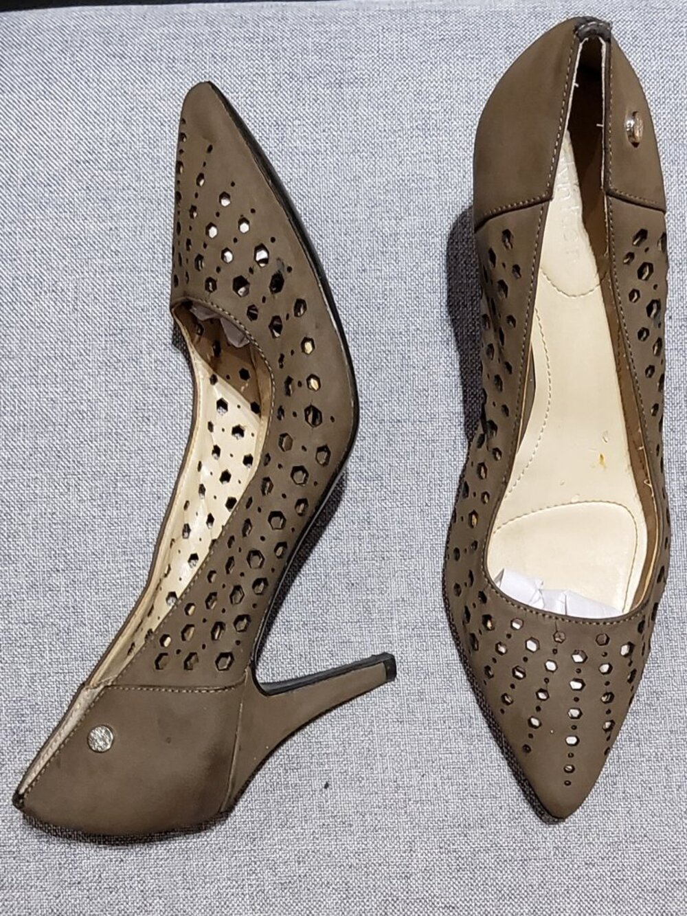 Celvin Klein NABILA Brown Suede 3" Pointy Toe Heels Cutouts Pumps Shoes 6M